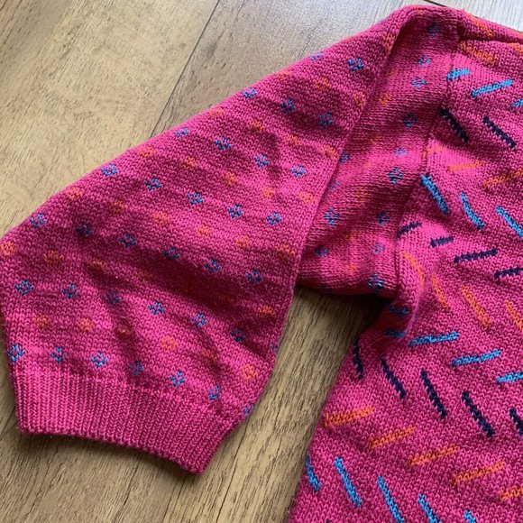 014 - Vintage 80s NEXT Jumper Size Medium Pink Short Boxy Geometric 3/4 Sleeves - Picture 2 of 9